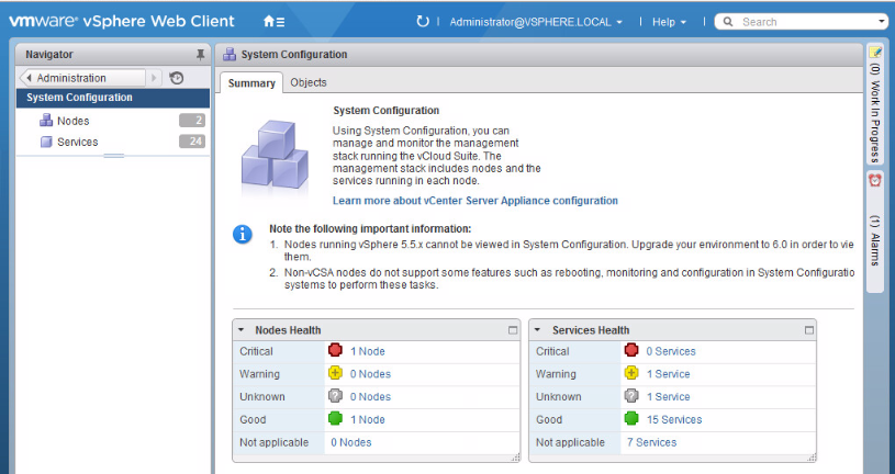 Окно «Системная конфигурация» в vSphere Web Client Окно «Системная конфигурация» в vSphere Web Client