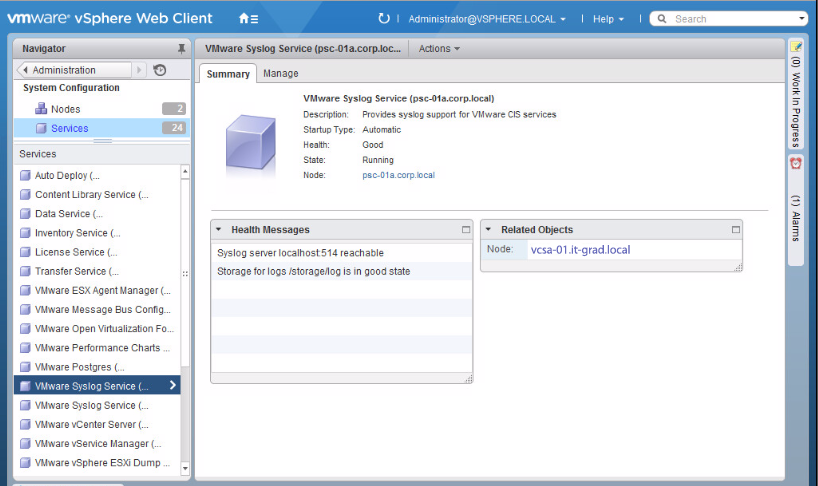 Параметры службы VMware Syslog Параметры службы VMware Syslog