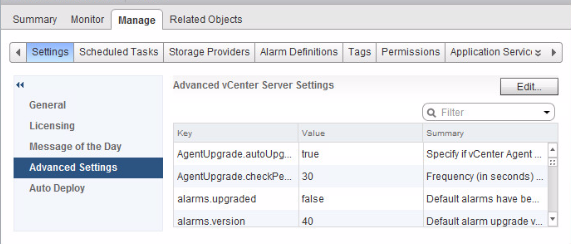 Окно расширенных настроек vCenter Sever Окно расширенных настроек vCenter Sever