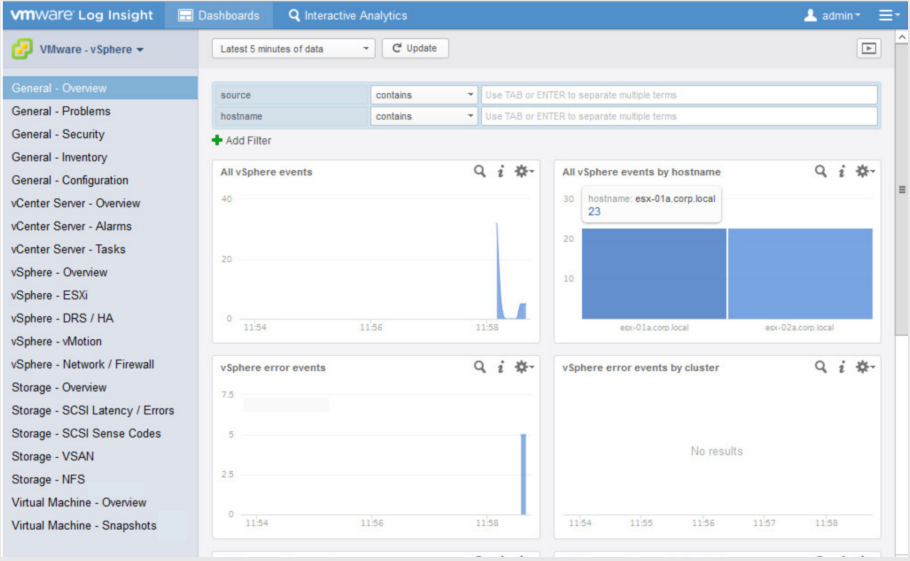Знакомство с интерфейсом vRealize Log Insight Знакомство с интерфейсом vRealize Log Insight