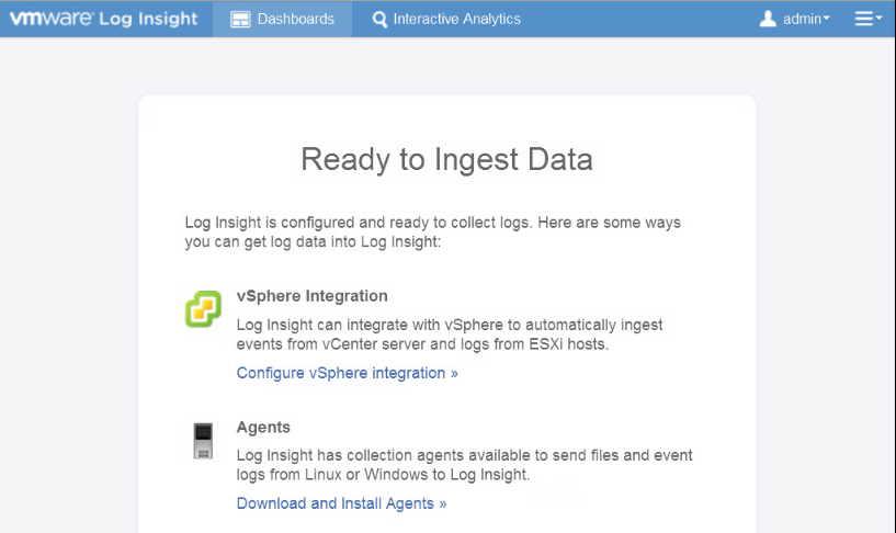 Начальная страница входа Log Insight Начальная страница входа Log Insight